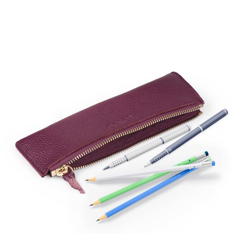 Londo Genuine Leather Pen Case with Zipper Closure, Pencil Pouch Stationery Bag - Image 3